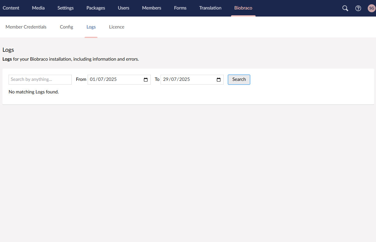 Biobraco Umbraco Back Office Logs