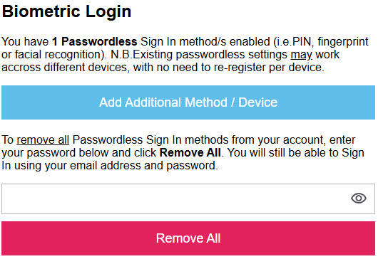 Biobraco Manage Biometric Passwordless Logins